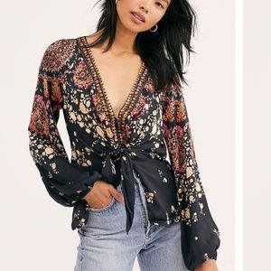free people black long sleeve blouse small